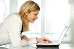 happy computer lady