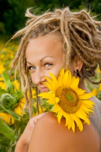 Naked girl with sunflower