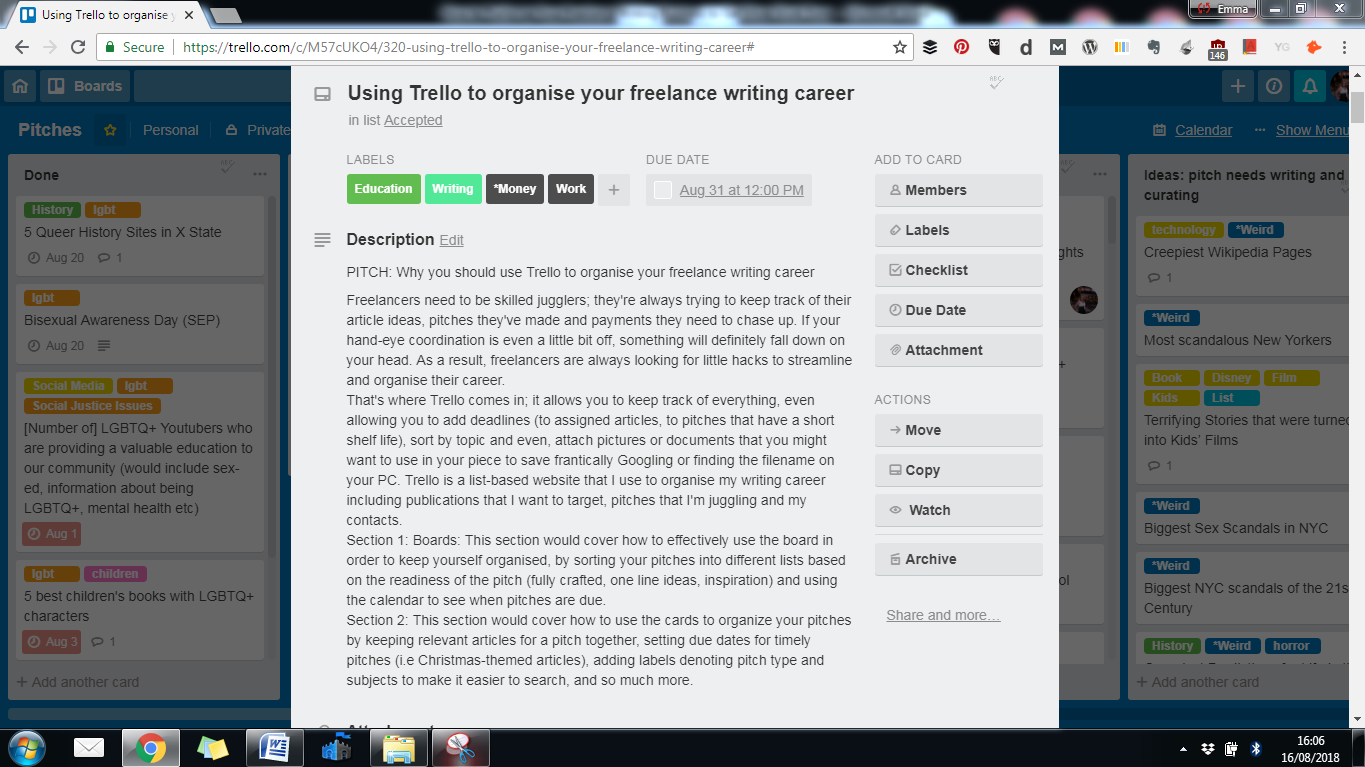 Trello Cards for Freelance Writing Jobs