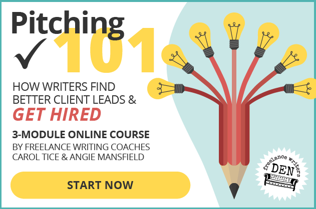 Pitching 101: How writers find better client leads and get hired! 3-Module online course by freelance writing coaches Carol Tice and Angie Mansfield. START NOW