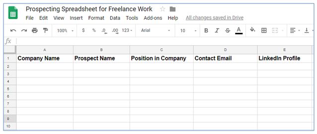 Prospecting Spreadsheet for Freelance Work